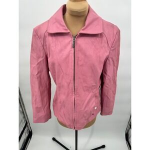 Black Rivet Pink Leather Jacket Women's Full Zip Collared Moto Biker Small